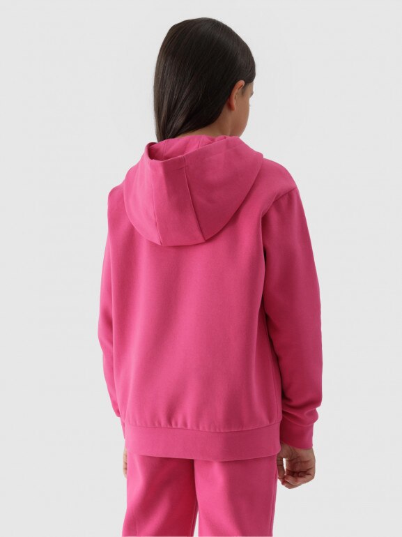 Dziewczęca bluza dresowa nierozpinana z kapturem 4F 4FJWMM00TSWSF1316 - różowa