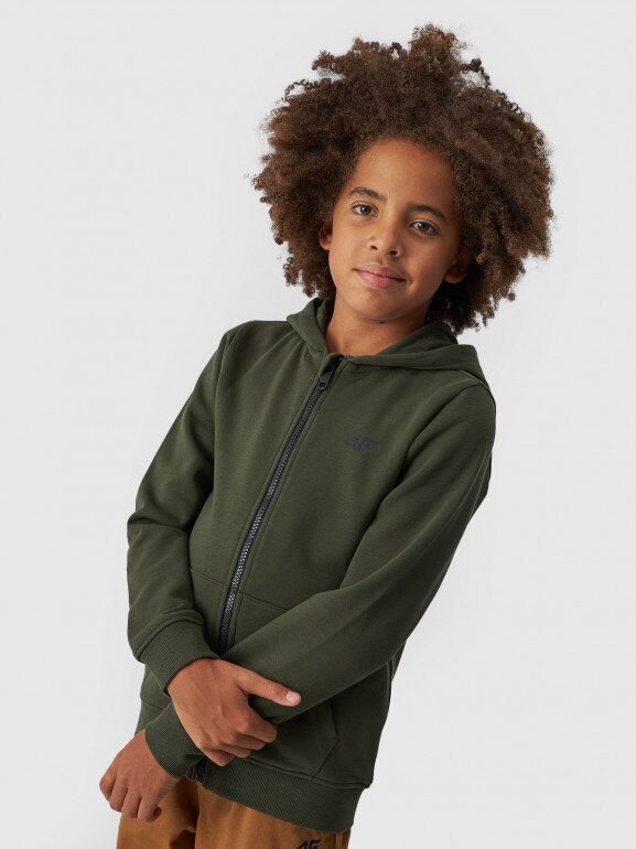 Chłopięca bluza dresowa rozpinana z kapturem 4F 4FJWMM00TSWSM1295 - khaki