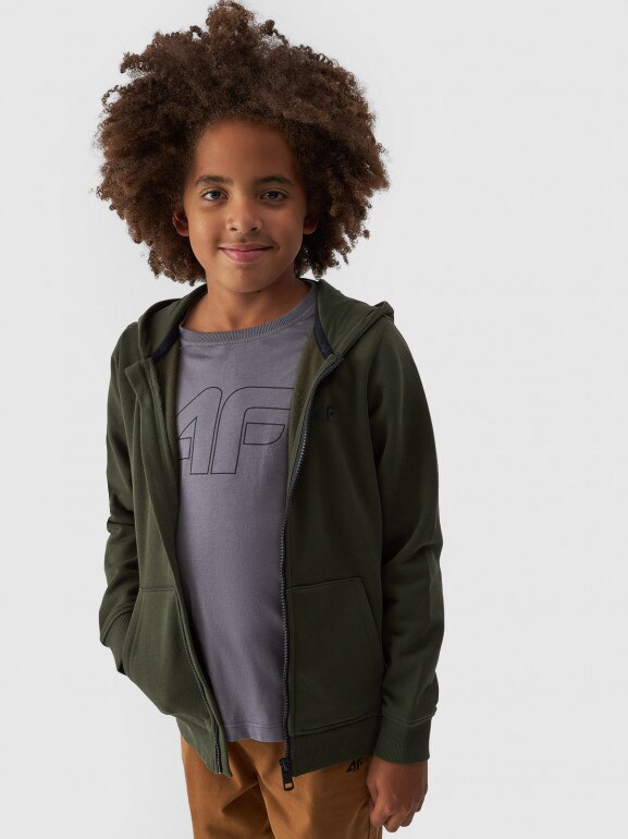 Chłopięca bluza dresowa rozpinana z kapturem 4F 4FJWMM00TSWSM1295 - khaki