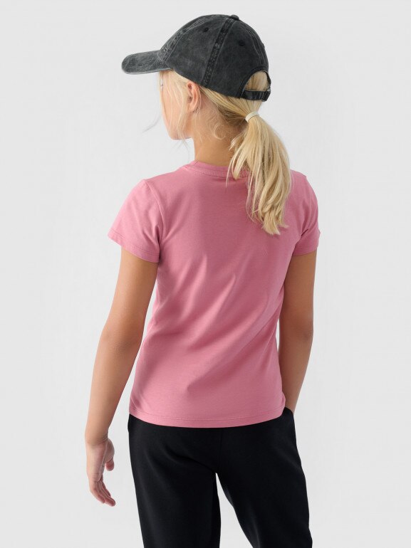 Dziewczęcy t-shirt basic 4F 4FJWMM00TTSHF1658 - różowy