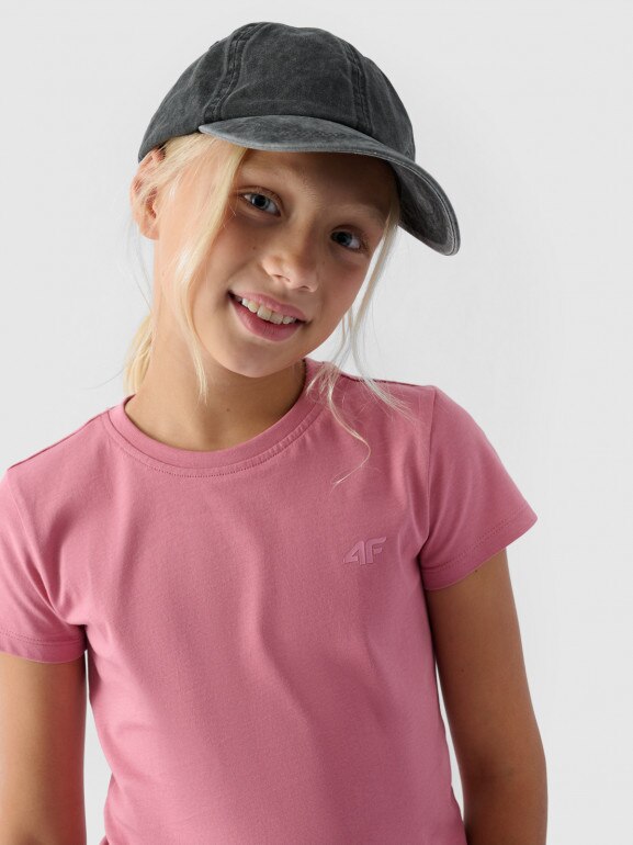 Dziewczęcy t-shirt basic 4F 4FJWMM00TTSHF1658 - różowy