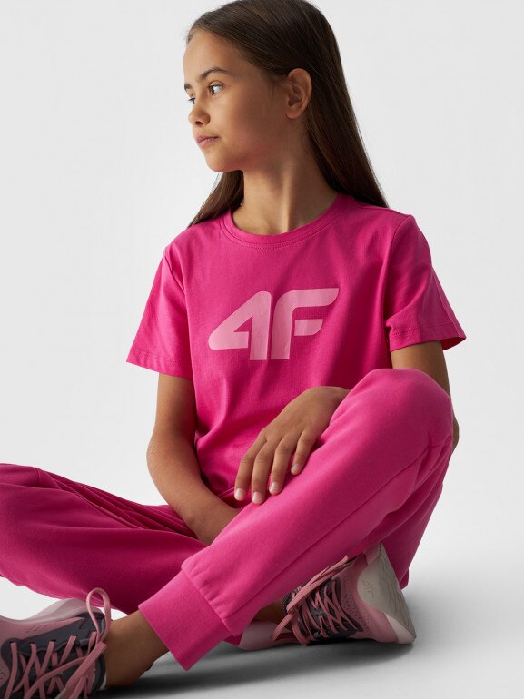 Dziewczęcy t-shirt z nadrukiem 4F 4FJWMM00TTSHF1803 - różowy