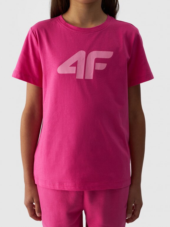 Dziewczęcy t-shirt z nadrukiem 4F 4FJWMM00TTSHF1803 - różowy