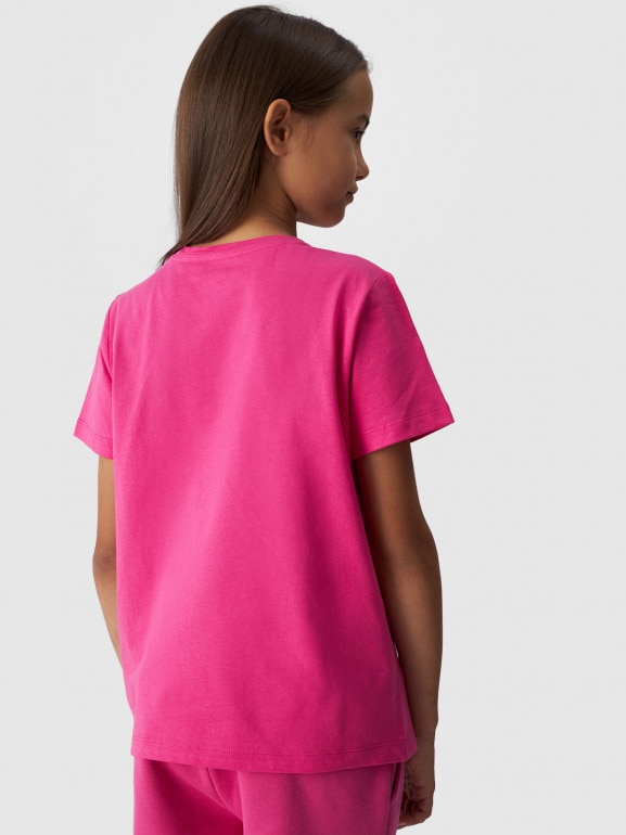 Dziewczęcy t-shirt z nadrukiem 4F 4FJWMM00TTSHF1803 - różowy
