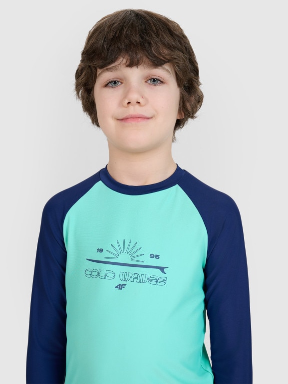 Chłopięcy longsleeve do pływania 4F 4FJWSS25TFLOM509 - turkusowy
