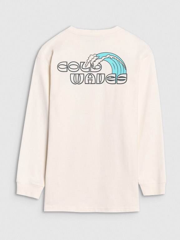 Chłopięcy longsleeve z nadrukiem 4F 4FJWSS25TLONM435 - biały