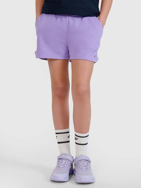 Dziewczęce spodenki dresowe 4F 4FJWSS25TSHOF602 - fioletowe