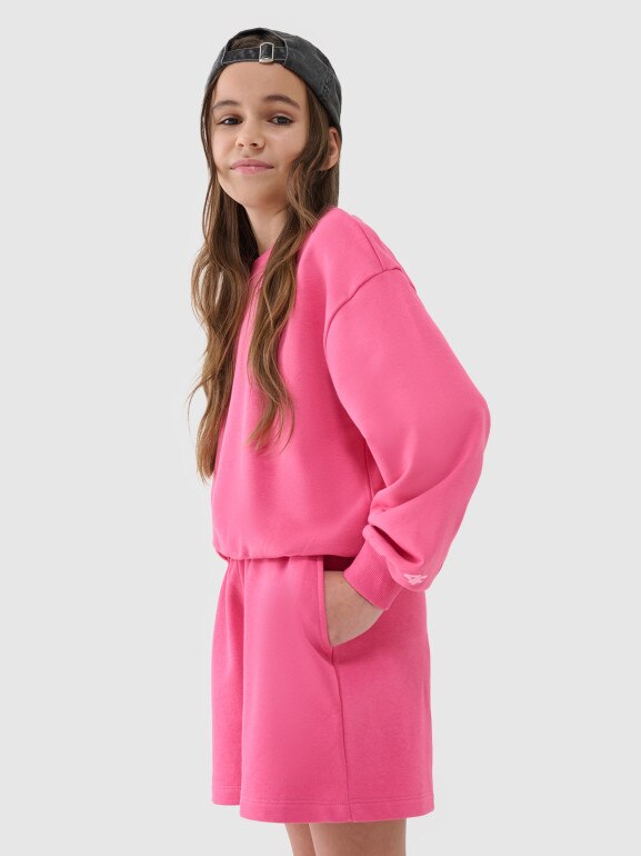 Dziewczęca bluza dresowa bez kaptura nierozpinana 4F 4FJWSS25TSWSF1479 - różowa