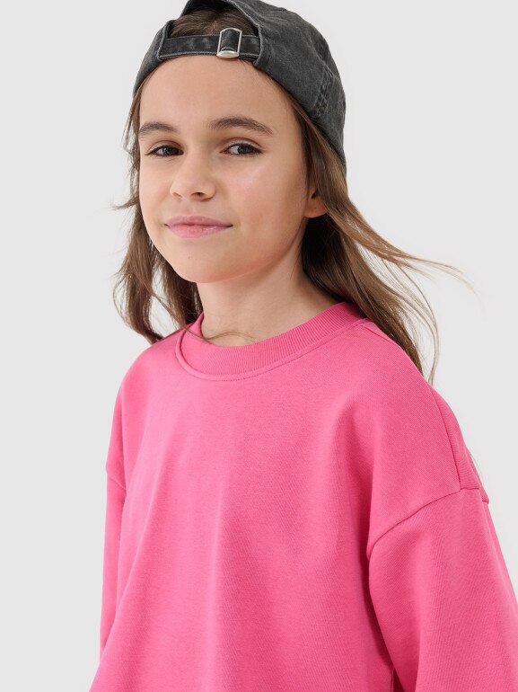 Dziewczęca bluza dresowa bez kaptura nierozpinana 4F 4FJWSS25TSWSF1479 - różowa