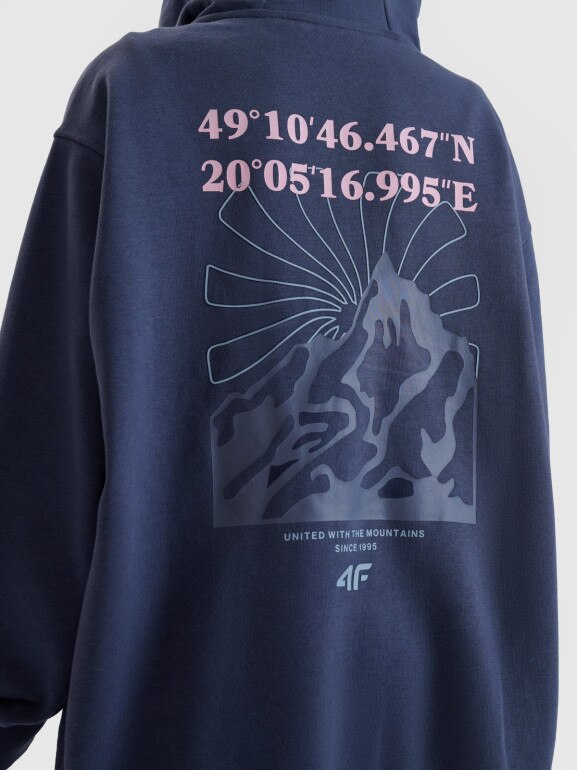 Dziewczęca bluza dresowa rozpinana z kapturem 4F 4FJWSS25TSWSF1482 - granatowa