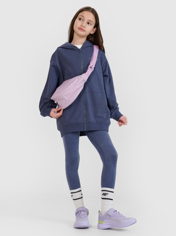 Dziewczęca bluza dresowa rozpinana z kapturem 4F 4FJWSS25TSWSF1482 - granatowa