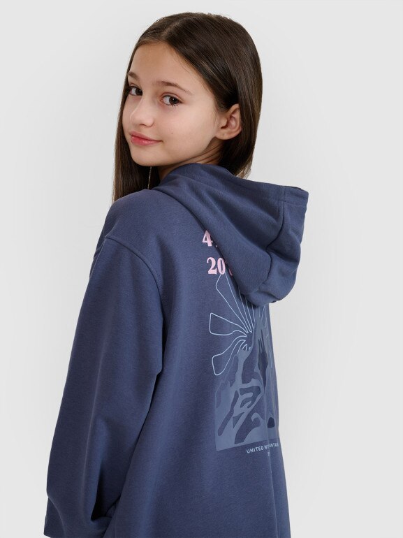 Dziewczęca bluza dresowa rozpinana z kapturem 4F 4FJWSS25TSWSF1482 - granatowa