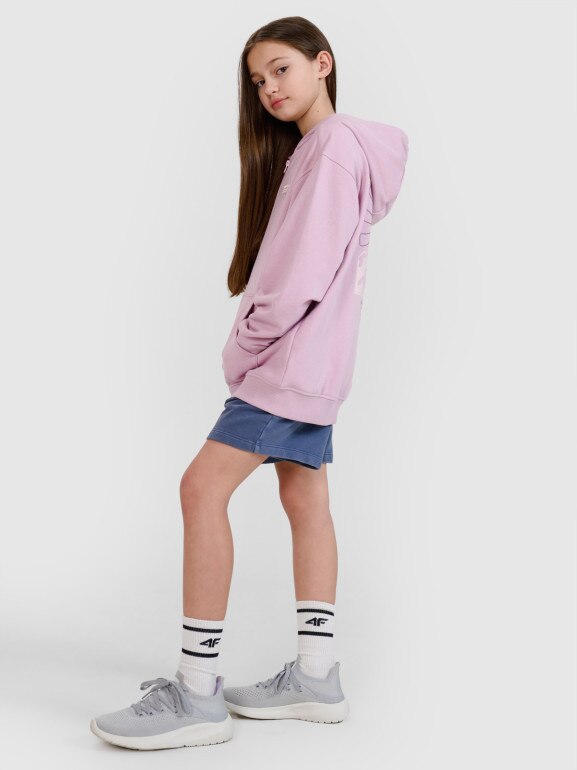 Dziewczęca bluza dresowa rozpinana z kapturem 4F 4FJWSS25TSWSF1482 - różowa