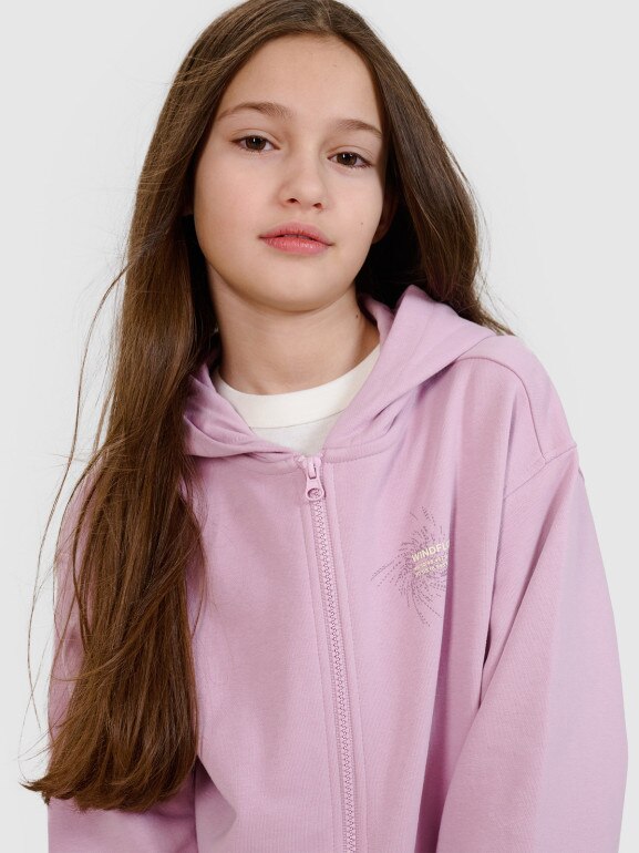 Dziewczęca bluza dresowa rozpinana z kapturem 4F 4FJWSS25TSWSF1482 - różowa