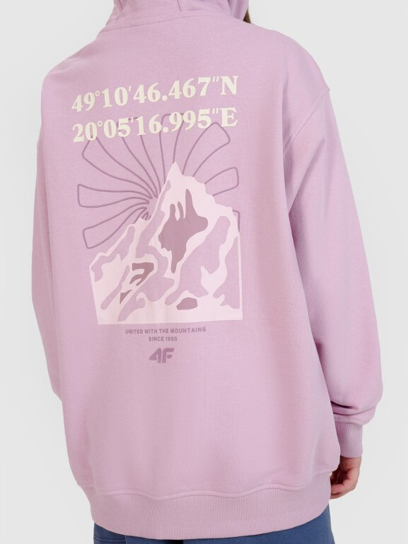 Dziewczęca bluza dresowa rozpinana z kapturem 4F 4FJWSS25TSWSF1482 - różowa