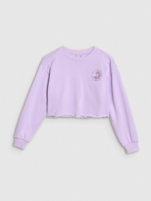Dziewczęca bluza dresowa bez kaptura nierozpinana 4F 4FJWSS25TSWSF1504 - fioletowa