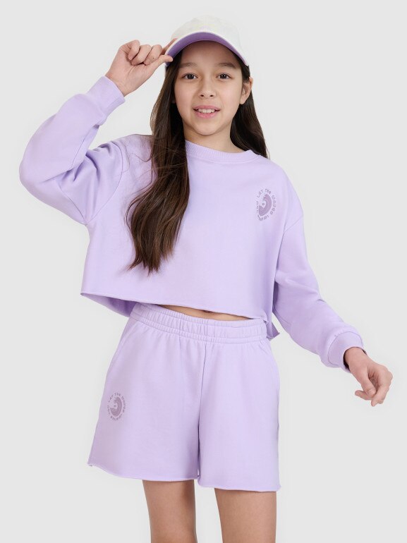 Dziewczęca bluza dresowa bez kaptura nierozpinana 4F 4FJWSS25TSWSF1504 - fioletowa