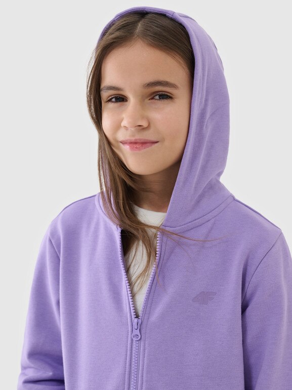 Dziewczęca bluza dresowa rozpinana z kapturem 4F 4FJWSS25TSWSF1706 - fioletowa