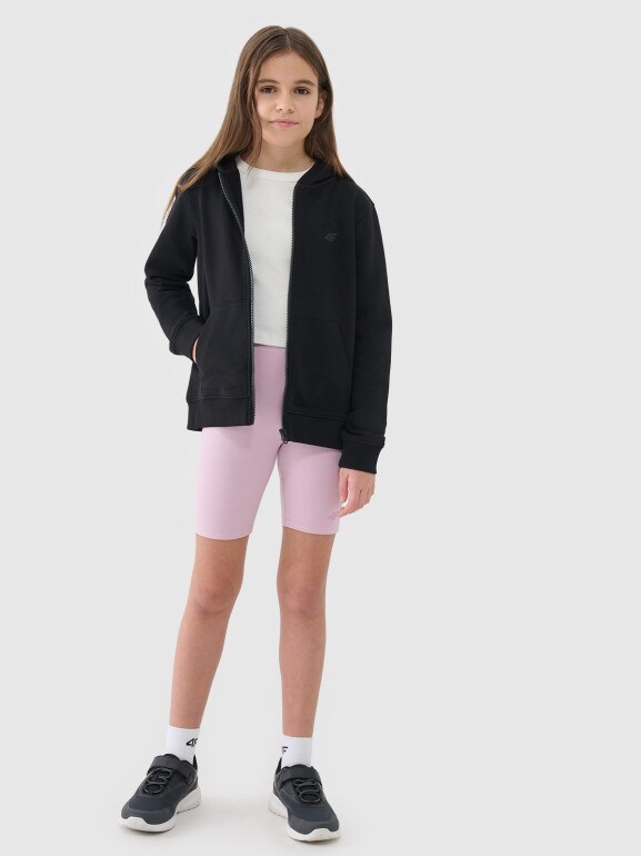 Dziewczęca bluza dresowa rozpinana z kapturem 4F 4FJWSS25TSWSF1706 - czarna