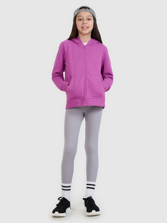 Dziewczęca bluza dresowa rozpinana z kapturem 4F 4FJWSS25TSWSF1706 - fioletowa