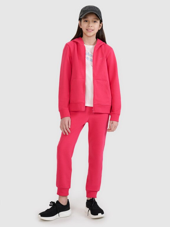 Dziewczęca bluza dresowa rozpinana z kapturem 4F 4FJWSS25TSWSF1706 - różowa