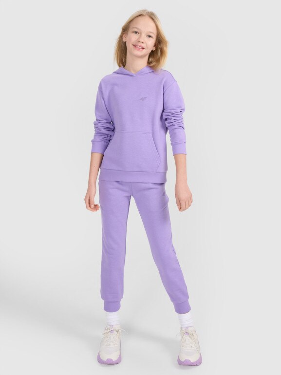 Dziewczęca bluza dresowa nierozpinana z kapturem 4F 4FJWSS25TSWSF1707 - fioletowa