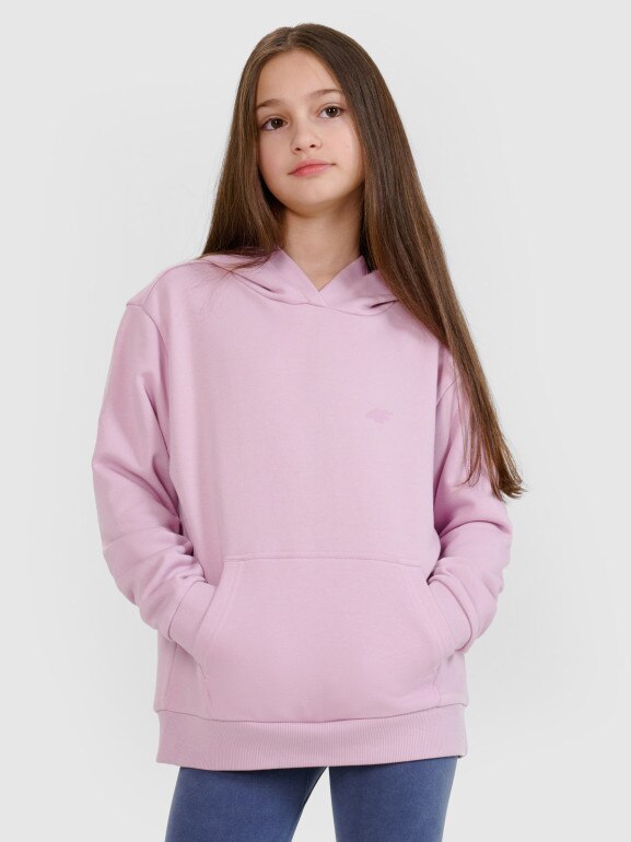 Dziewczęca bluza dresowa nierozpinana z kapturem 4F 4FJWSS25TSWSF1707 - różowa