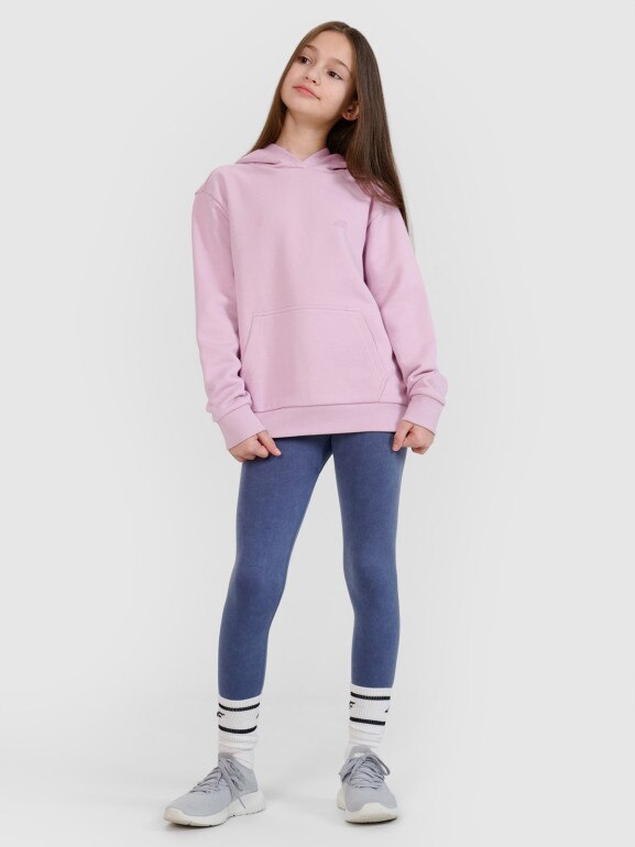 Dziewczęca bluza dresowa nierozpinana z kapturem 4F 4FJWSS25TSWSF1707 - różowa