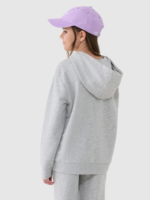 Dziewczęca bluza dresowa nierozpinana z kapturem 4F 4FJWSS25TSWSF1707 - szara