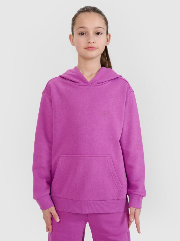Dziewczęca bluza dresowa nierozpinana z kapturem 4F 4FJWSS25TSWSF1707 - fioletowa