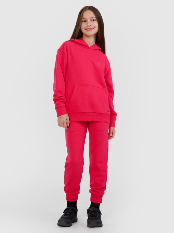 Dziewczęca bluza dresowa nierozpinana z kapturem 4F 4FJWSS25TSWSF1707 - różowa