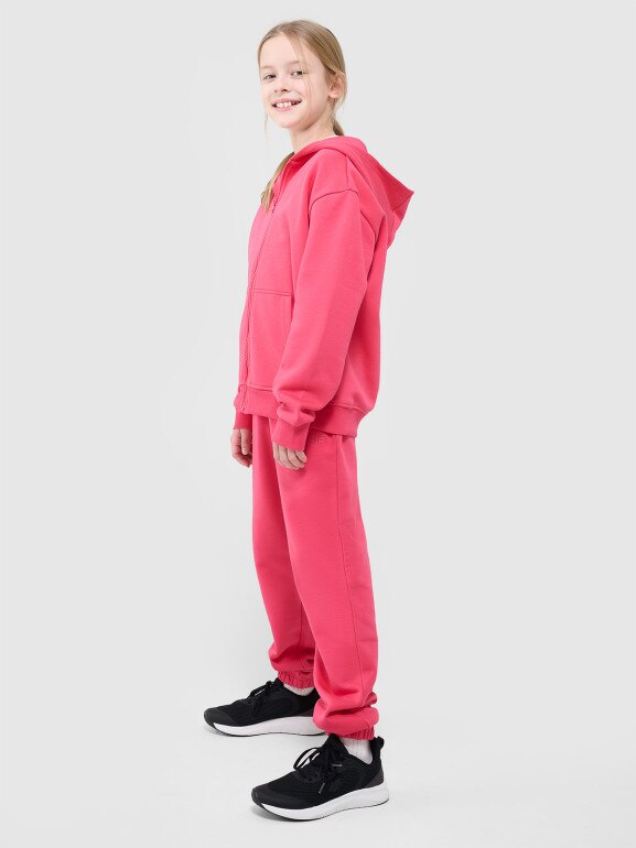 Dziewczęca bluza dresowa z kapturem rozpinana 4F 4FJWSS25TSWSF1853 - różowa