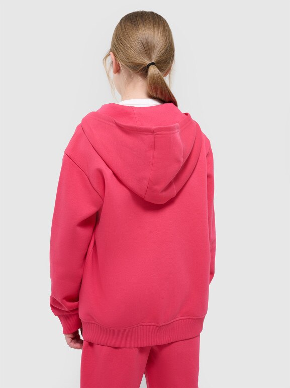 Dziewczęca bluza dresowa z kapturem rozpinana 4F 4FJWSS25TSWSF1853 - różowa