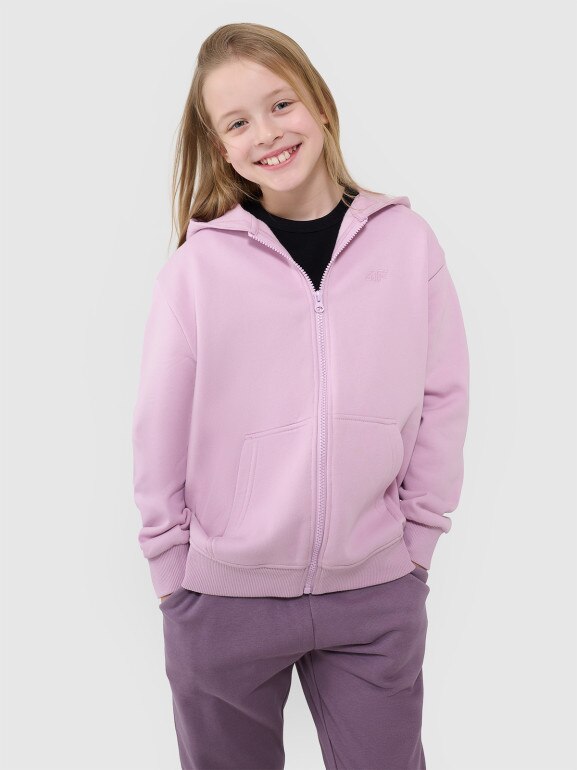 Dziewczęca bluza dresowa z kapturem rozpinana 4F 4FJWSS25TSWSF1853 - różowa