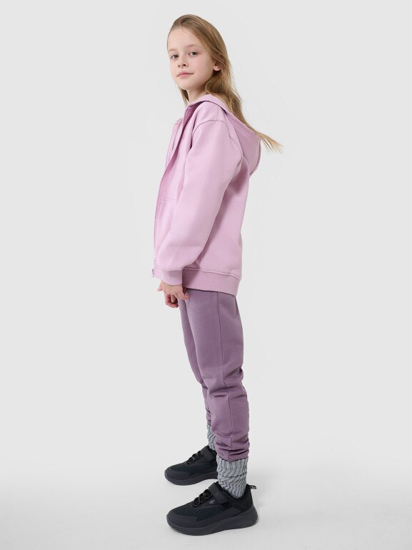Dziewczęca bluza dresowa z kapturem rozpinana 4F 4FJWSS25TSWSF1853 - różowa