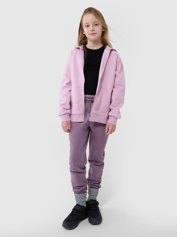Dziewczęca bluza dresowa z kapturem rozpinana 4F 4FJWSS25TSWSF1853 - różowa