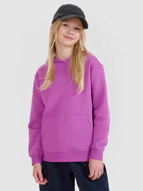 Dziewczęca bluza dresowa nierozpinana bez kaptura 4F 4FJWSS25TSWSF1854 - fioletowa