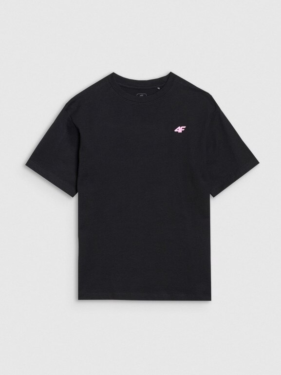 Dziewczęcy t-shirt oversize 4F 4FJWSS25TTSHF1851 - czarny