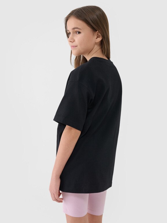 Dziewczęcy t-shirt oversize 4F 4FJWSS25TTSHF1851 - czarny