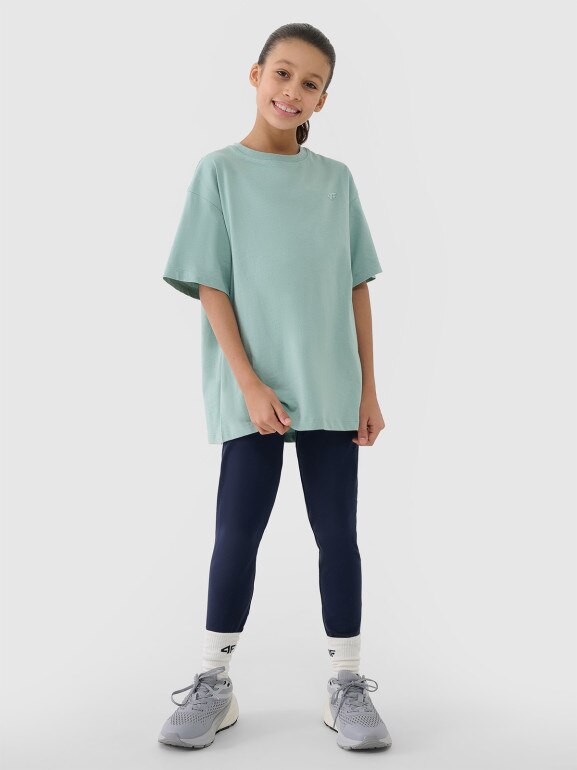 Dziewczęcy t-shirt oversize 4F 4FJWSS25TTSHF1851 - turkusowy