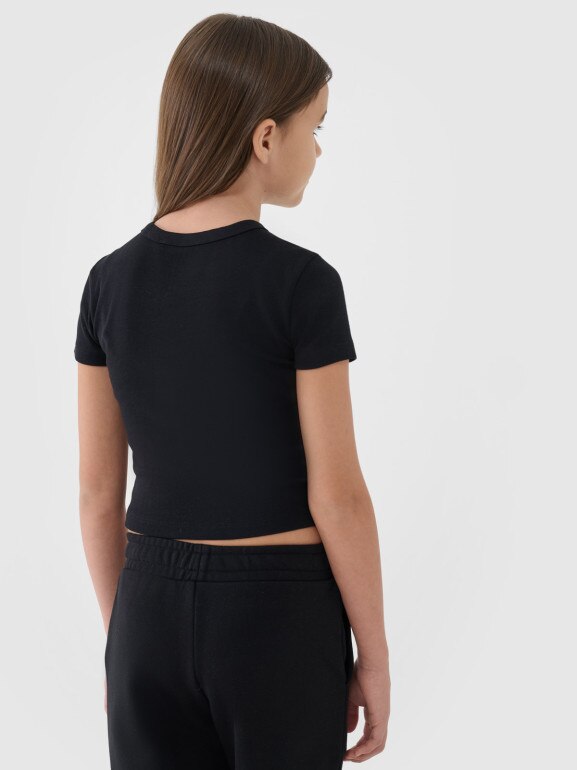 Dziewczęcy top basic t-shirt 4F 4FJWSS25TTSHF1852 - czarny