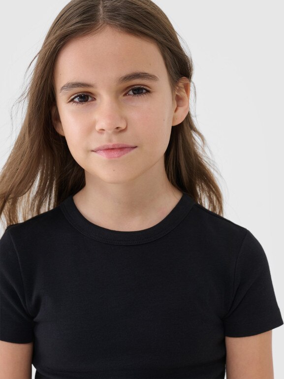 Dziewczęcy top basic t-shirt 4F 4FJWSS25TTSHF1852 - czarny
