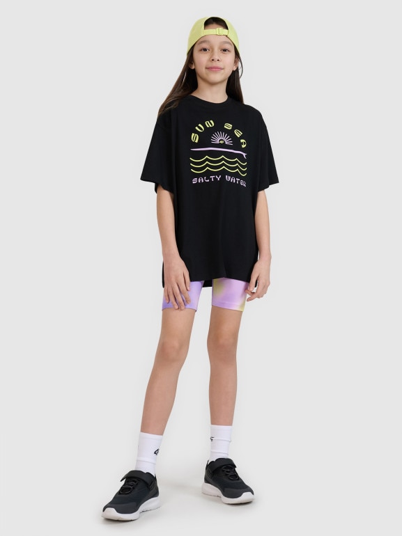 Dziewczęcy t-shirt z nadrukiem 4F 4FJWSS25TTSHF1870 - czarny