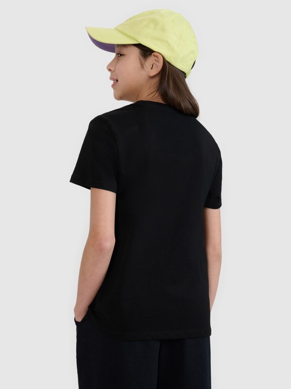 Dziewczęcy t-shirt z nadrukiem 4F 4FJWSS25TTSHF1871 - czarny