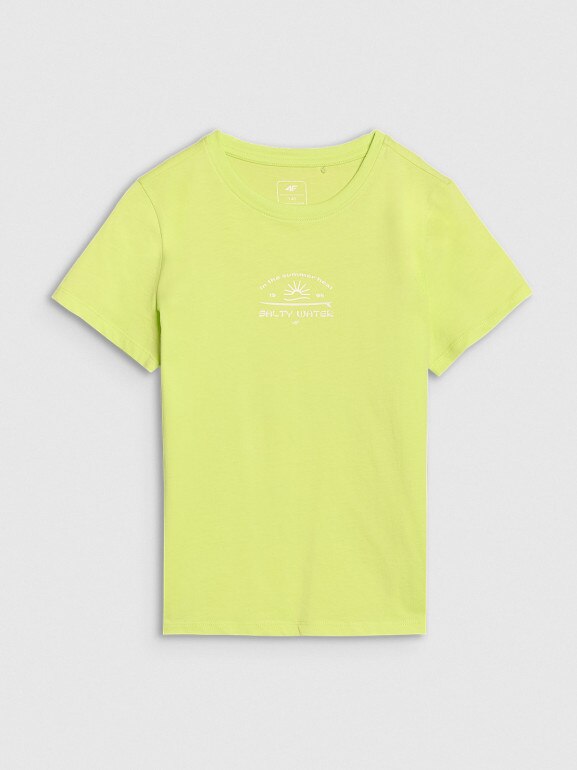 Dziewczęcy t-shirt z nadrukiem 4F 4FJWSS25TTSHF1871 - zielony