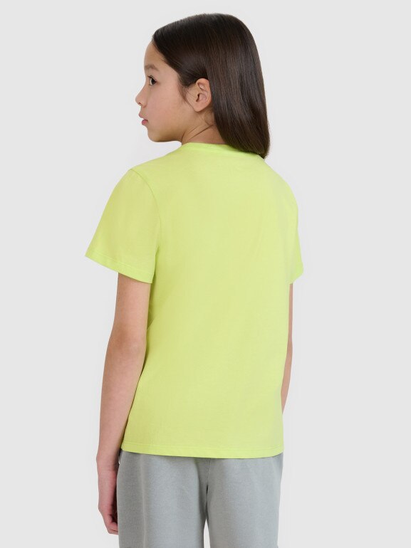 Dziewczęcy t-shirt z nadrukiem 4F 4FJWSS25TTSHF1871 - zielony