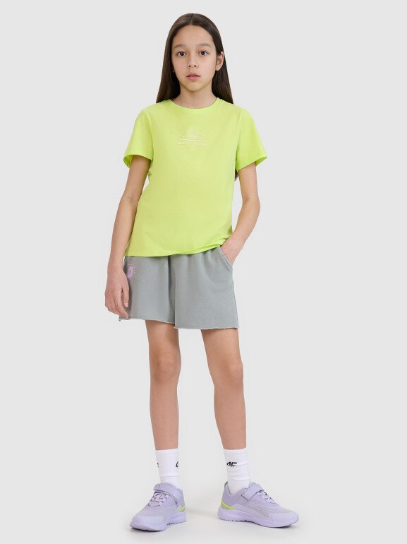 Dziewczęcy t-shirt z nadrukiem 4F 4FJWSS25TTSHF1871 - zielony