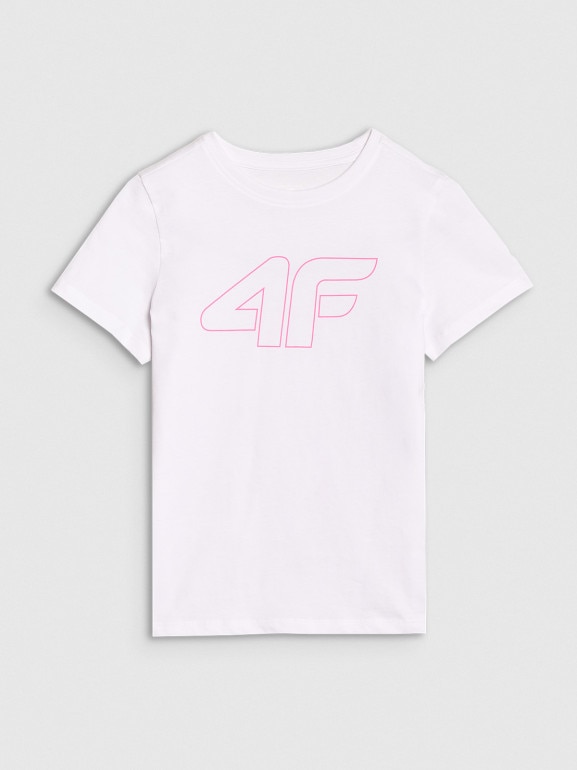 Dziewczęcy t-shirt z nadrukiem 4F 4FJWSS25TTSHF2176 - biały