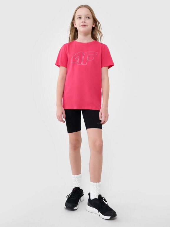 Dziewczęcy t-shirt z nadrukiem 4F 4FJWSS25TTSHF2176 - różowy