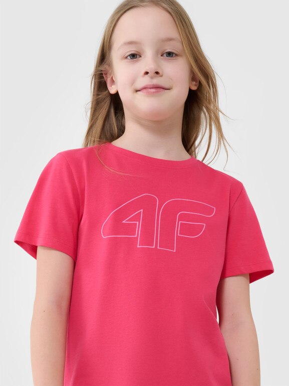 Dziewczęcy t-shirt z nadrukiem 4F 4FJWSS25TTSHF2176 - różowy